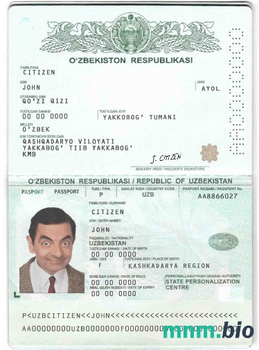 Przykład paszportu Uzbekistanu w formacie PSD, w pełni edytowalny
